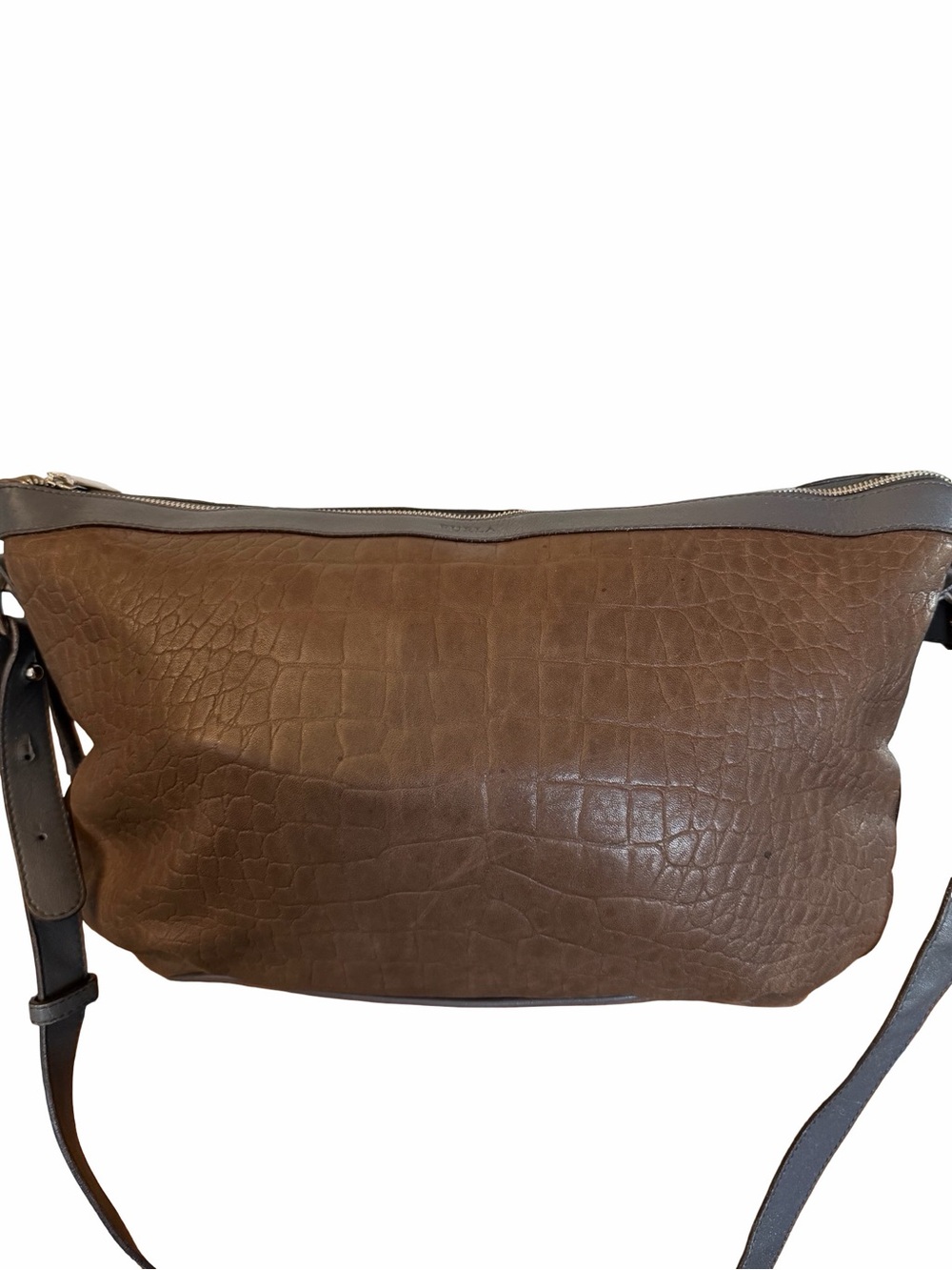 Furla Brown Croc-Embossed Leather Crossbody Bag